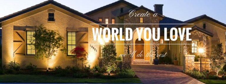 Picture of house at dusk with text caption.