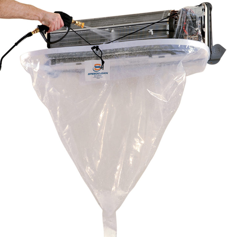 A plastic vacuum bag attached to a vacuum cleaner for dust collection.