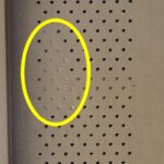 Yellow circle indicates where paint on soffit