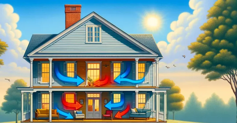 A cozy two-story house with colorful hammocks on the porch and balcony under a sunny sky.