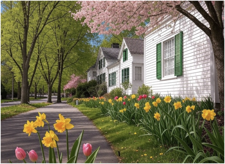 House on tree lined street