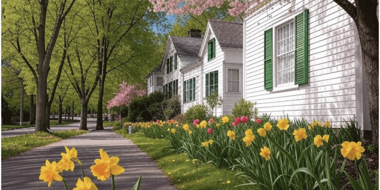 House on tree lined street